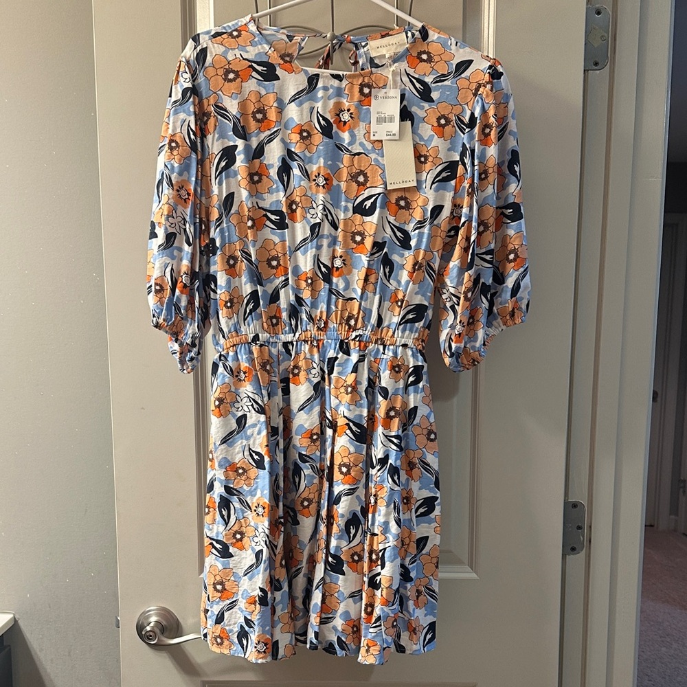 Versona Floral Dress in Orange and Blue